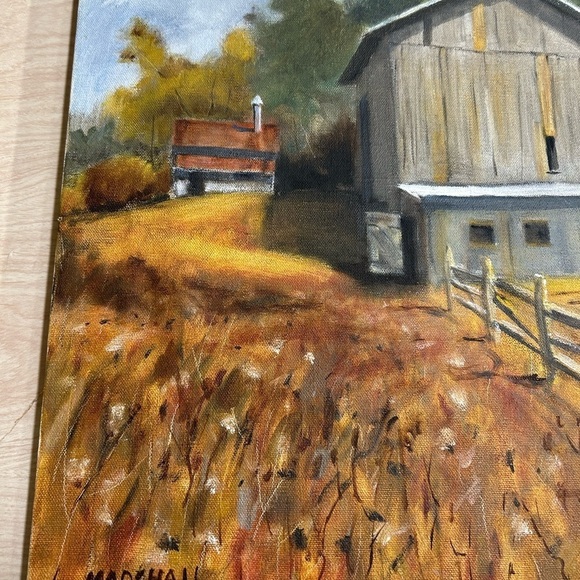Vintage Original Painting On Canvas Autumn Fall Barn Farmhouse 16x20 Marshall - Picture 3 of 7